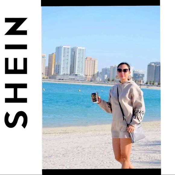 Drop Shoulder Fire Print Thermal Longline Hoodie SzL Kaki - Picture 3 of 9